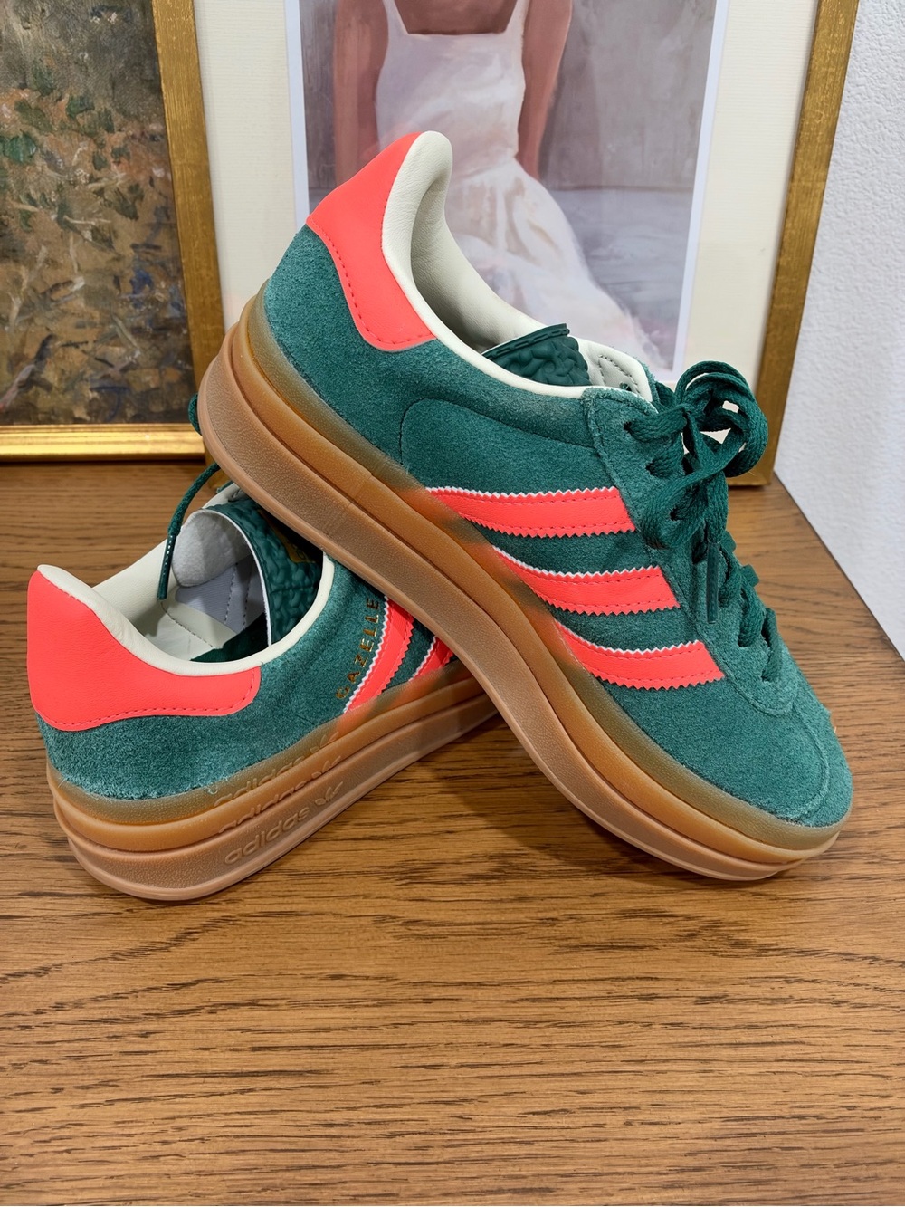 adidas Women's Suede Platform Sneakers in Teal with Coral Stripes